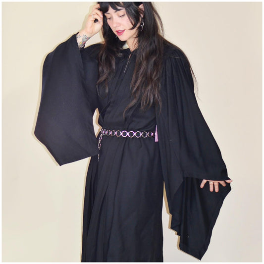 1930s Black Wool Cloak 1936 Catholic College Pleated Gothic Angel Sleeve Graduation Gown
