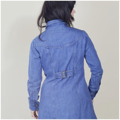 small 1970s denim jacket vintage jean dress 70s
