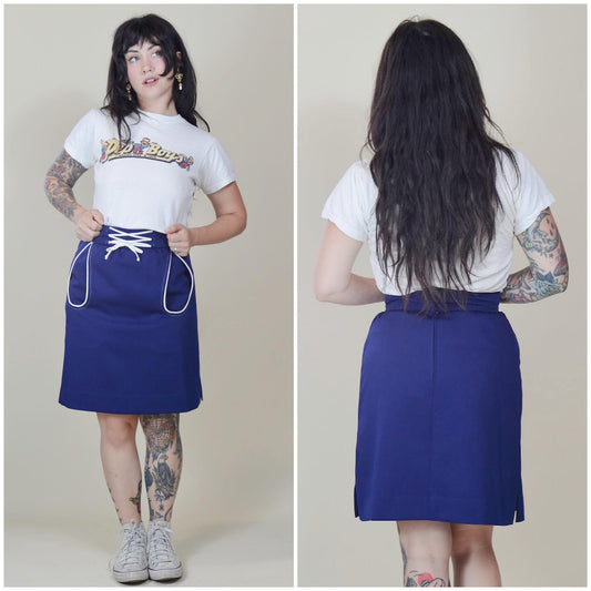 xs 1960s Vintage Mini Skirt Deep Blue Skort 60s Mod Mini teardrop pockets