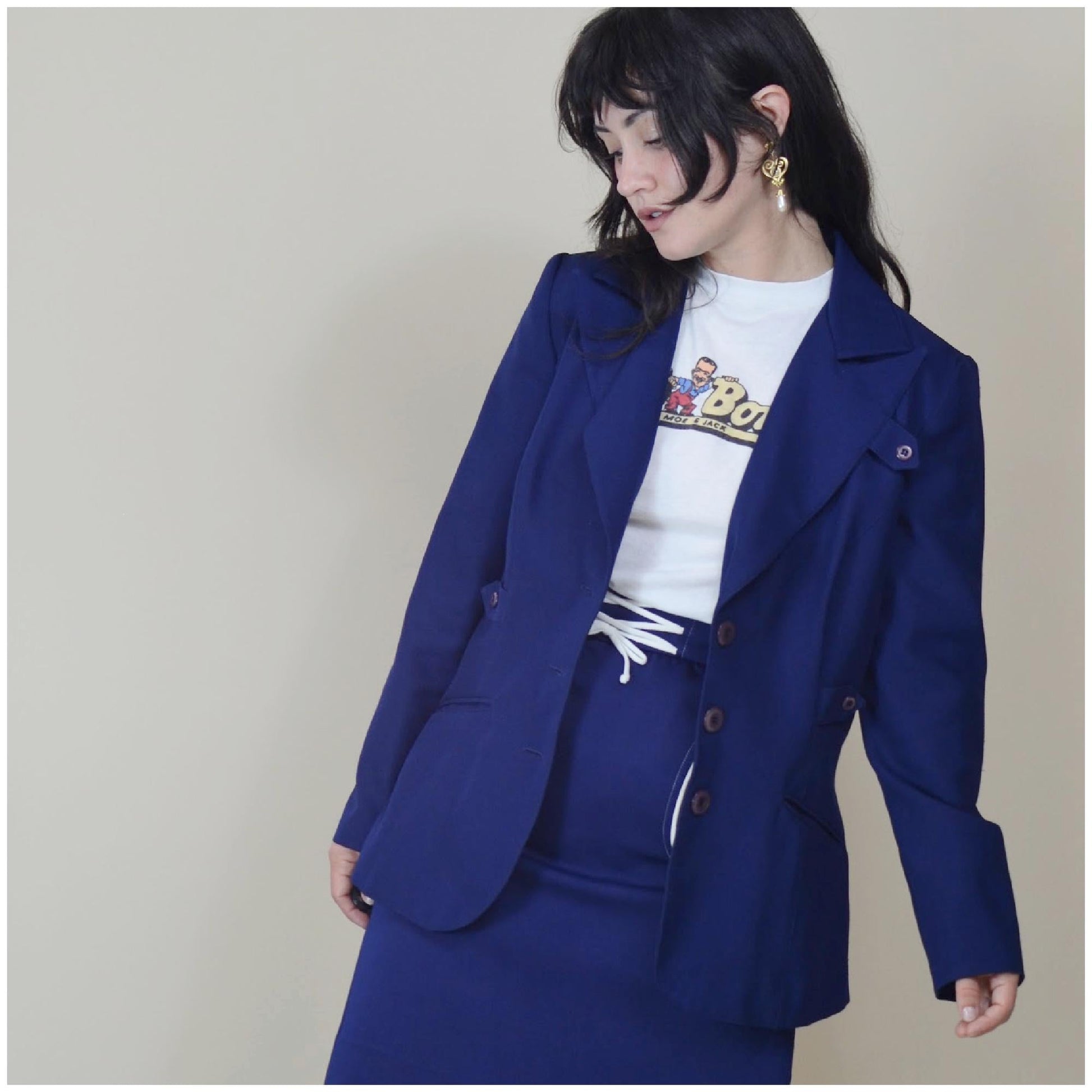 xs-s 1970s Blue Blazer Fitted Vintage Jacket 70s vtg Got The Hots for Wendy Watts