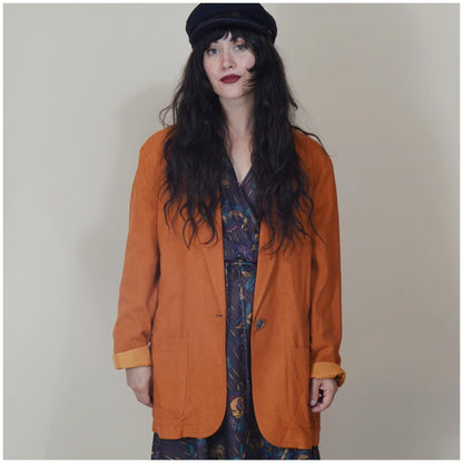Large Silk Blazer Vintage 1990s Raw Silk Slouchy Blazer 90 vtg Jacket
