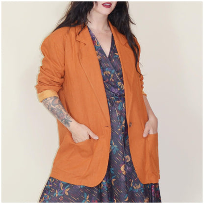 Large Silk Blazer Vintage 1990s Raw Silk Slouchy Blazer 90 vtg Jacket