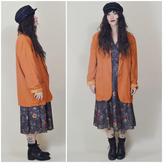 Large Silk Blazer Vintage 1990s Raw Silk Slouchy Blazer 90 vtg Jacket