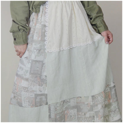 M-L 1970s Hippie Patchwork Skirt Vintage 70s Long Maxi Skirt