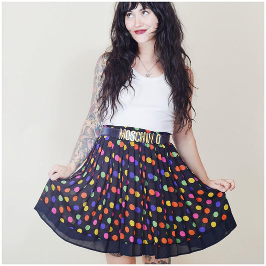 s-m 1980s BCBG Paris Polka Dot Mini Skirt 80s Pleated Chiffon Preppy Skirt