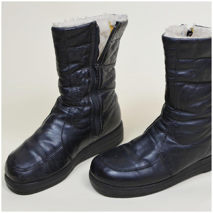 8W 1970s BLONDO Black Leather Platforms Vintage 70s VTG Boots