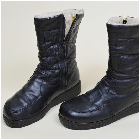 8W 1970s BLONDO Black Leather Platforms Vintage 70s VTG Boots