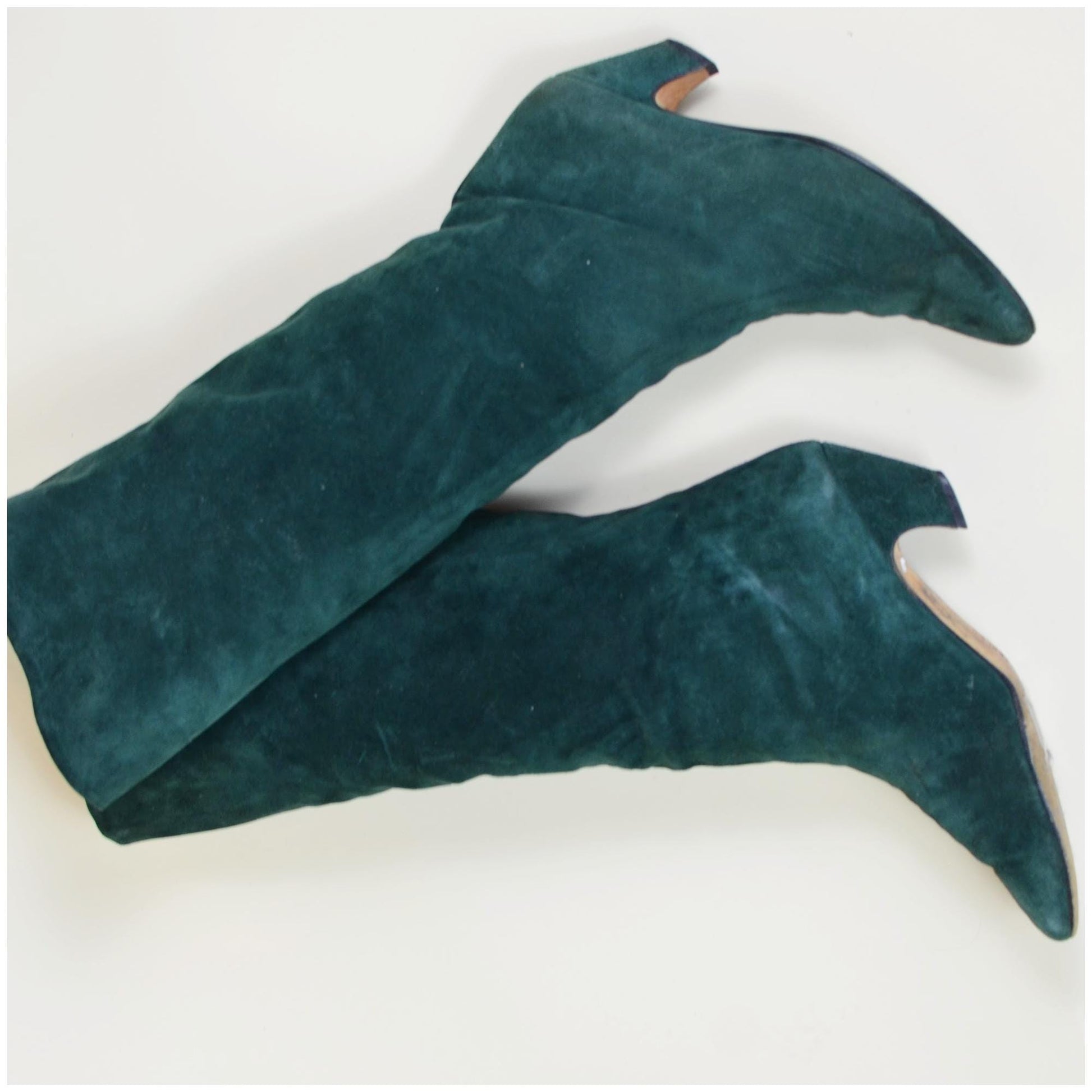 8.5N CHARLES JOURDAN Green Suede Boots Vintage Knee Highs 1980s