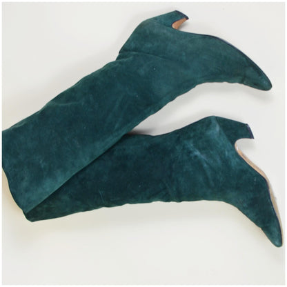 8.5N CHARLES JOURDAN Green Suede Boots Vintage Knee Highs 1980s