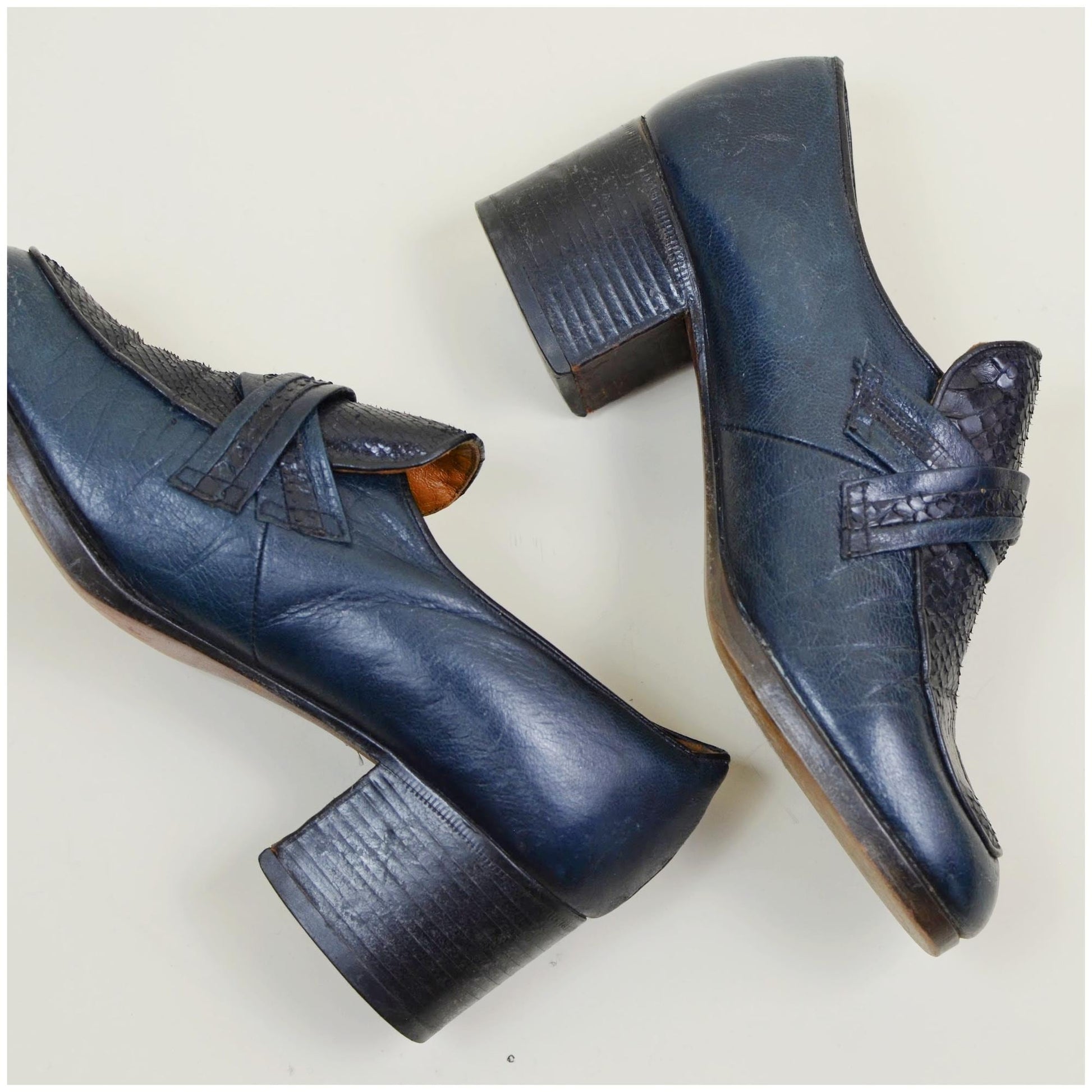 7.5 W STUART MCGUIRE Chunky Stacked Heel 70s Aesthetic Snakeskin Leather
