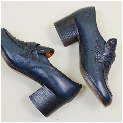 7.5 W STUART MCGUIRE Chunky Stacked Heel 70s Aesthetic Snakeskin Leather
