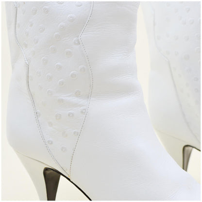 10W VINTAGE 1980s White Leather Boots VTG 80s Punk Goth Bootie Stiletto Heel