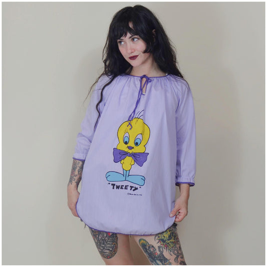 xs 1970s TWEETY BIRD Vintage mini dress 70s