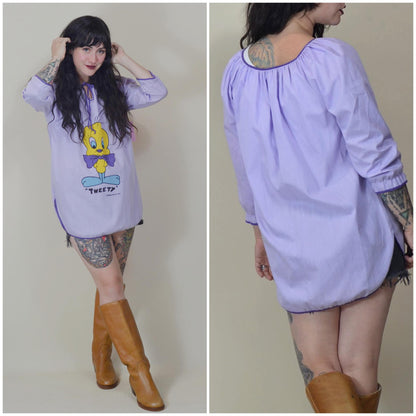 xs 1970s TWEETY BIRD Vintage mini dress 70s