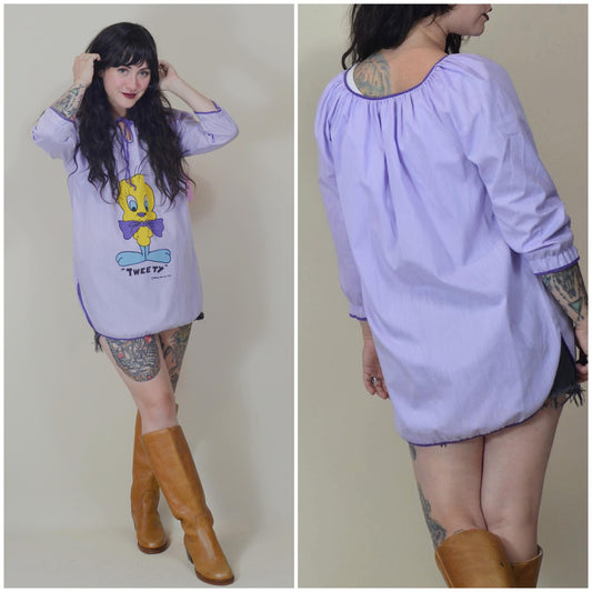 xs 1970s TWEETY BIRD Vintage mini dress 70s