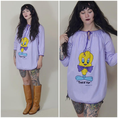 xs 1970s TWEETY BIRD Vintage mini dress 70s