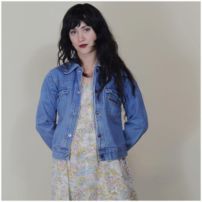 xs 1960s Vintage Denim Jacket Snap Button Jean Jacket 60s Cotton Coat Faded
