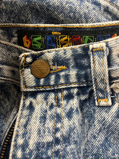 28 waist 1980s Vintage Acid Wash Denim Mini Skirt 80s Fitted