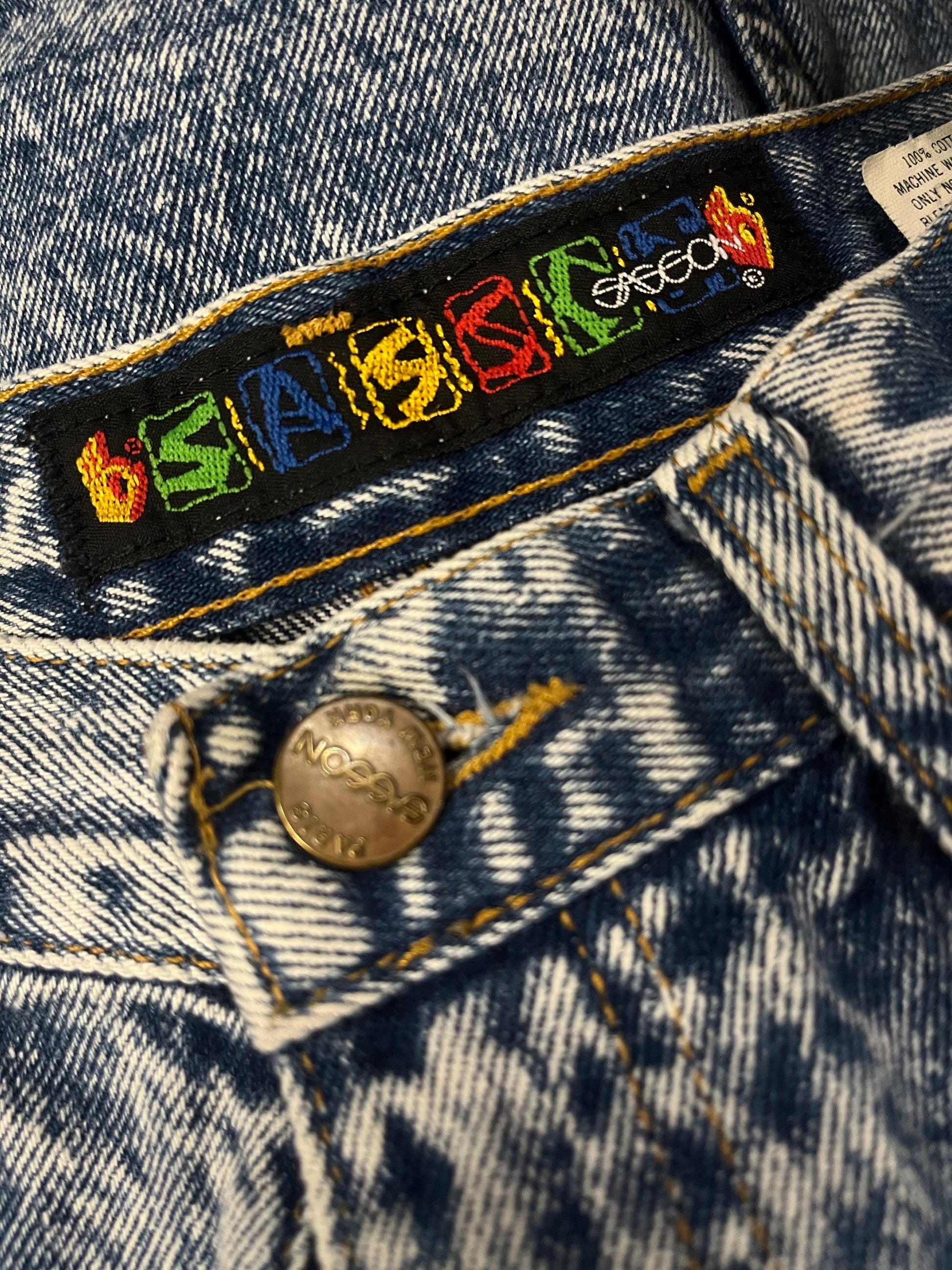 28 waist 1980s Vintage Acid Wash Denim Mini Skirt 80s Fitted
