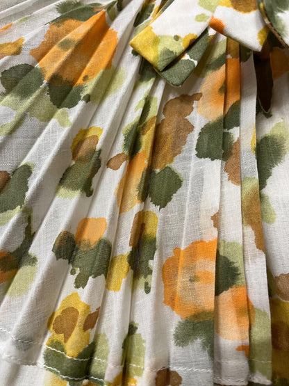 28 waist VINTAGE 1970s Pleated Floral Dress Autumn Fall Colours