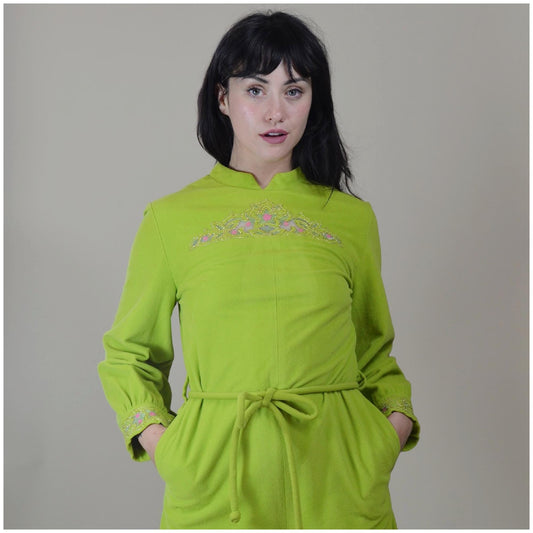 medium 1960s Lime Green Jumpsuit Vintage Wide Leg Loungewear 60s Vintage Bold Outfit