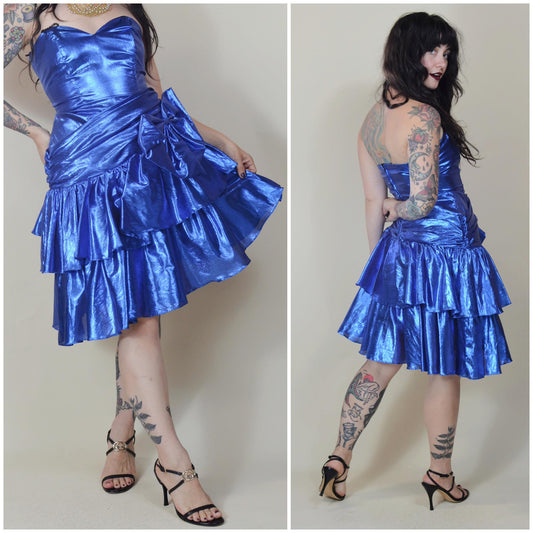 28 waist VINTAGE 1980s Metallic Party Dress Vintage Lurex 80s Gown