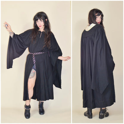 1930s Black Wool Cloak 1936 Catholic College Pleated Gothic Angel Sleeve Graduation Gown