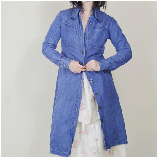 small 1970s denim jacket vintage jean dress 70s