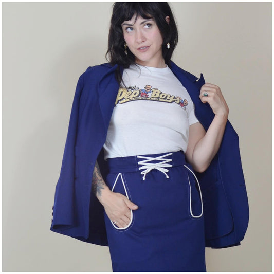 xs-s 1970s Blue Blazer Fitted Vintage Jacket 70s vtg Got The Hots for Wendy Watts