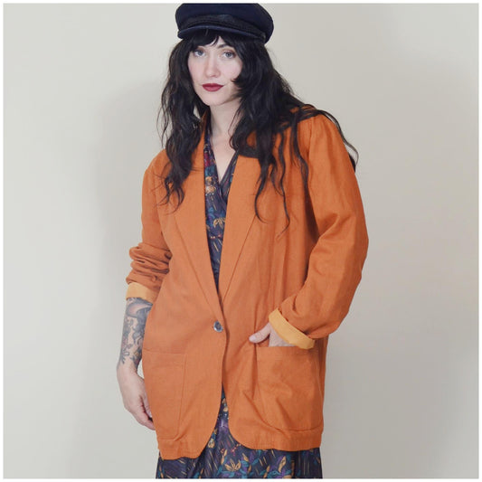 Large Silk Blazer Vintage 1990s Raw Silk Slouchy Blazer 90 vtg Jacket