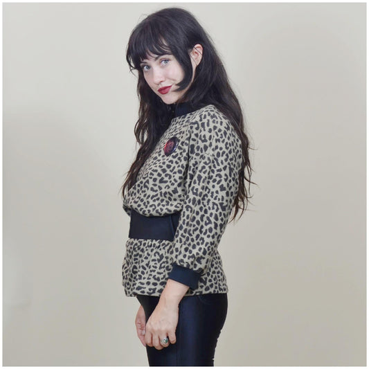 S-M 1980s Leopard Print 80s Vintage Rocker Tee Belted 80s Blouse