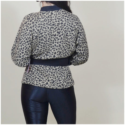 S-M 1980s Leopard Print 80s Vintage Rocker Tee Belted 80s Blouse