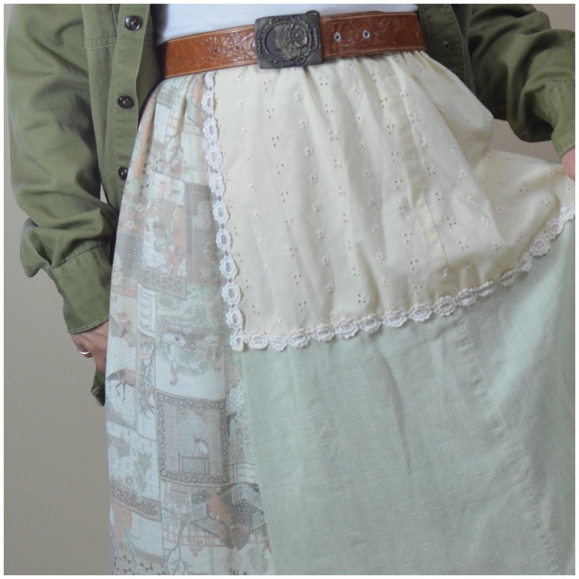 M-L 1970s Hippie Patchwork Skirt Vintage 70s Long Maxi Skirt