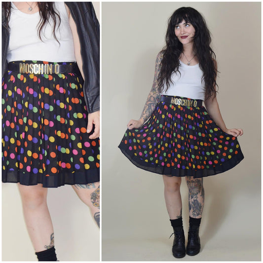 s-m 1980s BCBG Paris Polka Dot Mini Skirt 80s Pleated Chiffon Preppy Skirt