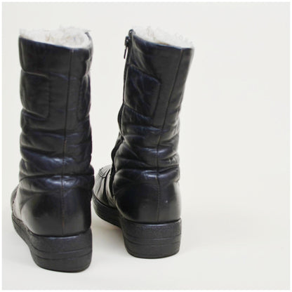 8W 1970s BLONDO Black Leather Platforms Vintage 70s VTG Boots