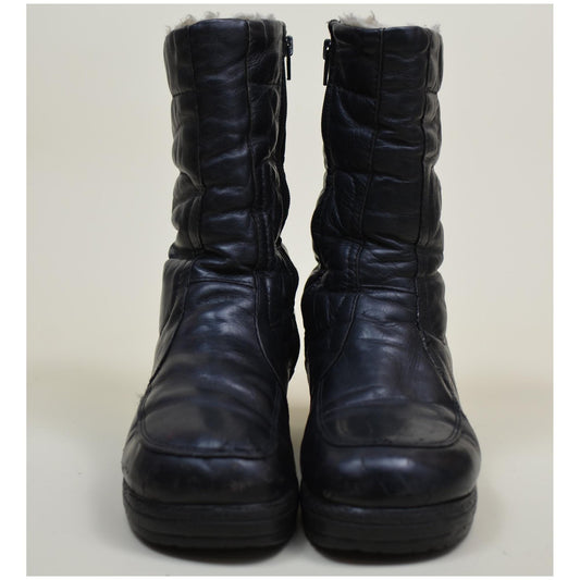 8W 1970s BLONDO Black Leather Platforms Vintage 70s VTG Boots