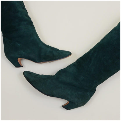8.5N CHARLES JOURDAN Green Suede Boots Vintage Knee Highs 1980s