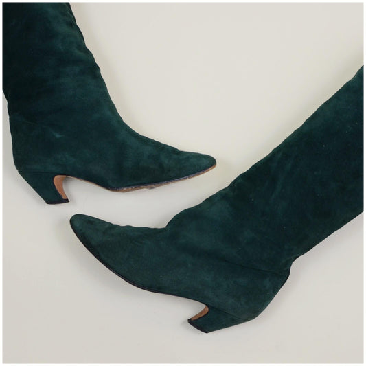 8.5N CHARLES JOURDAN Green Suede Boots Vintage Knee Highs 1980s