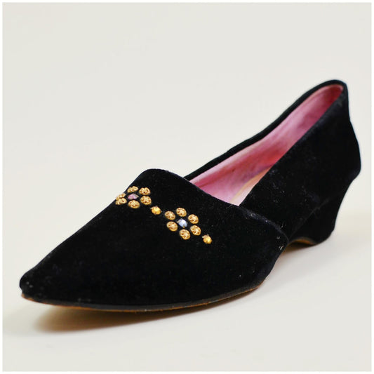 8w Vintage 1940s Velvet Pointed Toe Slippers Vintage Rhinestone Slip on Shoes