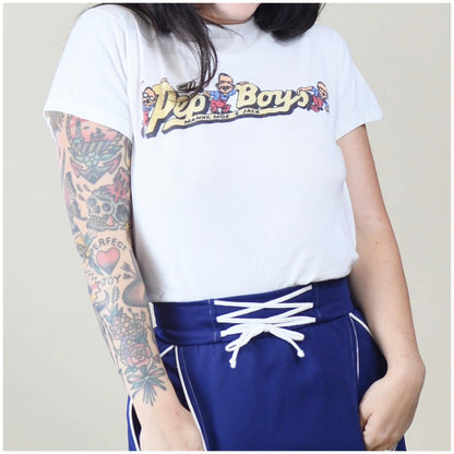 XS Small 1960s PEP BOYS vintage Fitted White Graphic Tee 60s vintage Shirt