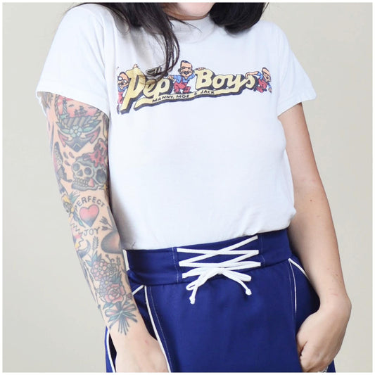XS Small 1960s PEP BOYS vintage Fitted White Graphic Tee 60s vintage Shirt