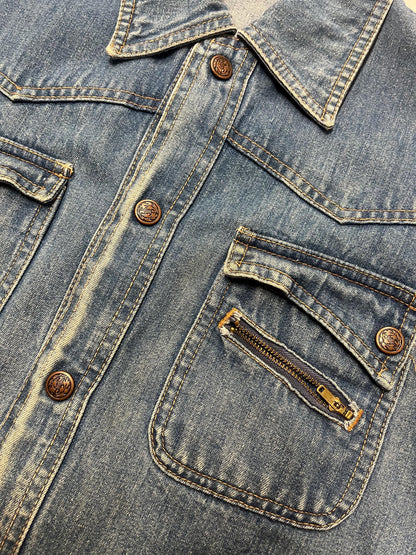 xs 1960s Vintage Denim Jacket Snap Button Jean Jacket 60s Cotton Coat Faded