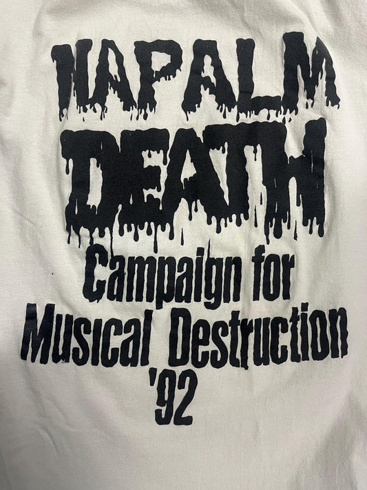large 1992 Napalm Death Tour T Shirt Vintage 1980s 1990s Metal Band Skull