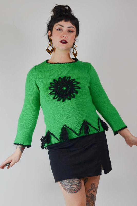 Vintage 1960's Bright Green Mod Knit Sweater Selected by Old Moon Vintage