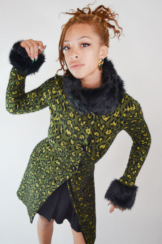 Y2K Betsey Johnson Leopard Knit Jacket Selected By Old Moon Vintage