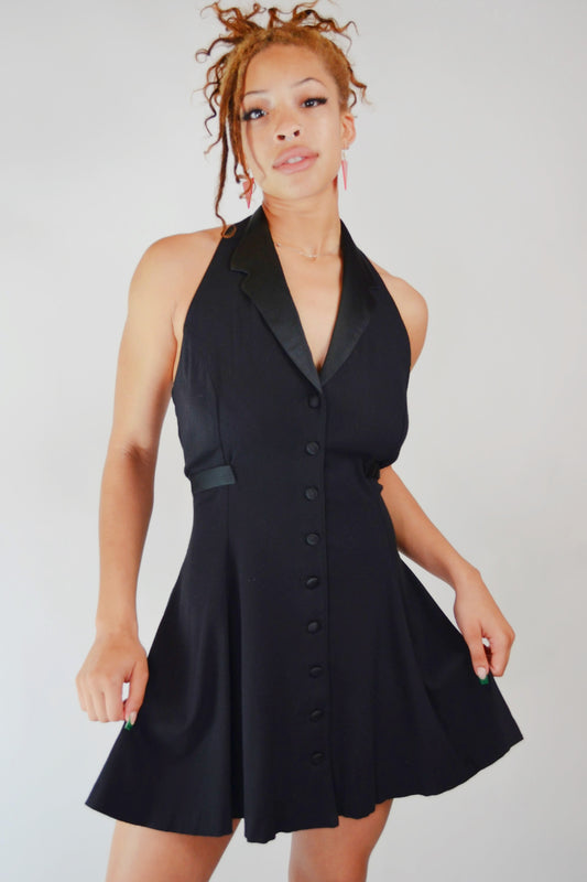 Vintage 90's Betsey Johnson Little Black Halter Dress Selected By Old Moon Vintage