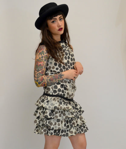 1960s Polka Dot Dress Vintage Shift Mod Mini 60s Ruffle Dress