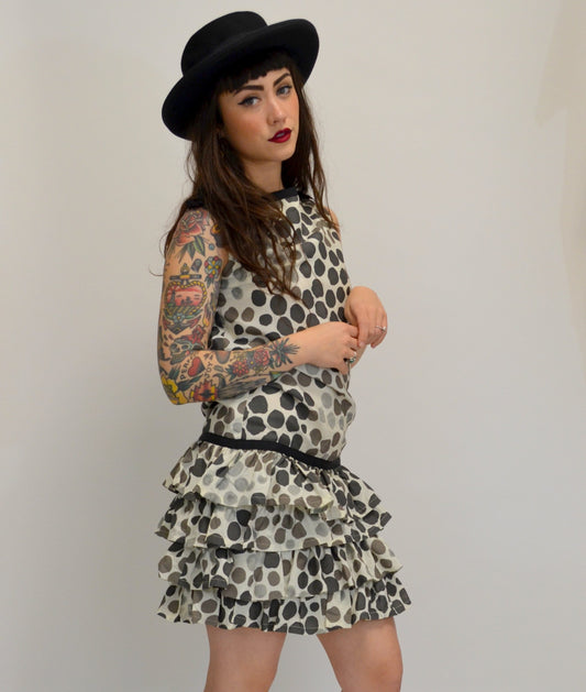 1960s Polka Dot Dress Vintage Shift Mod Mini 60s Ruffle Dress