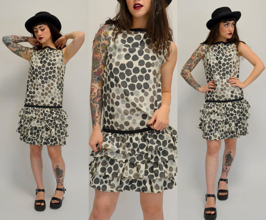 1960s Polka Dot Dress Vintage Shift Mod Mini 60s Ruffle Dress