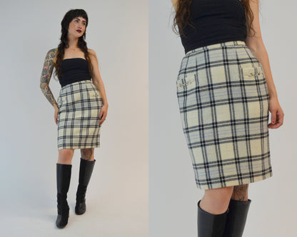 XS 1990s COURREGES Mini Skirt Vintage HIgh Waisted Plaid CLUELESS Fitted Skier 90s Schoolgirl Skirt | 24" Waist